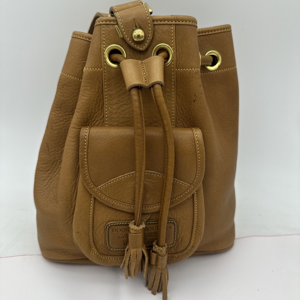 90s Vintage Dooney & Bourke One Regent Street Drawstring Bag Cognac Leather